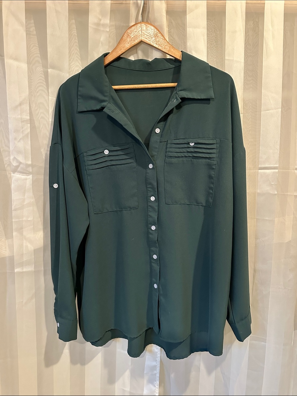 Relaxed Button-Front Women's Blouse in Deep Green